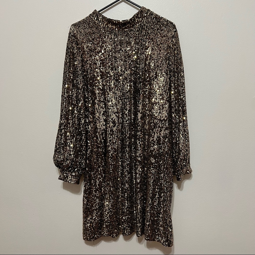 Eloquii Mock Neck Sequin Dress With Puff Sleeve - Picture 2 of 7